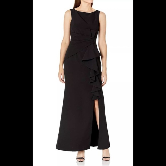 Eliza J Black Peplum Maxi Dress with Slit - Picture 1 of 12